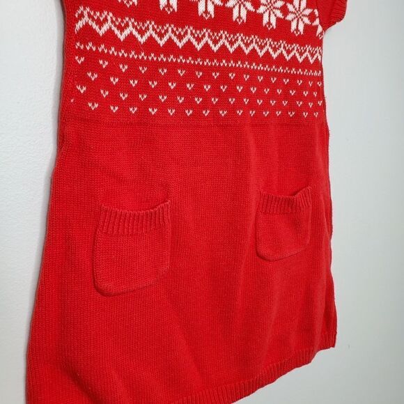 CARTERS red sweater dress‎ short sleeve snowflake cotton 4T - Picture 2 of 5